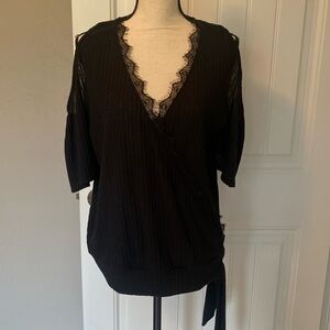 Blu Pepper Ribbed Knit Cold Shoulder Top